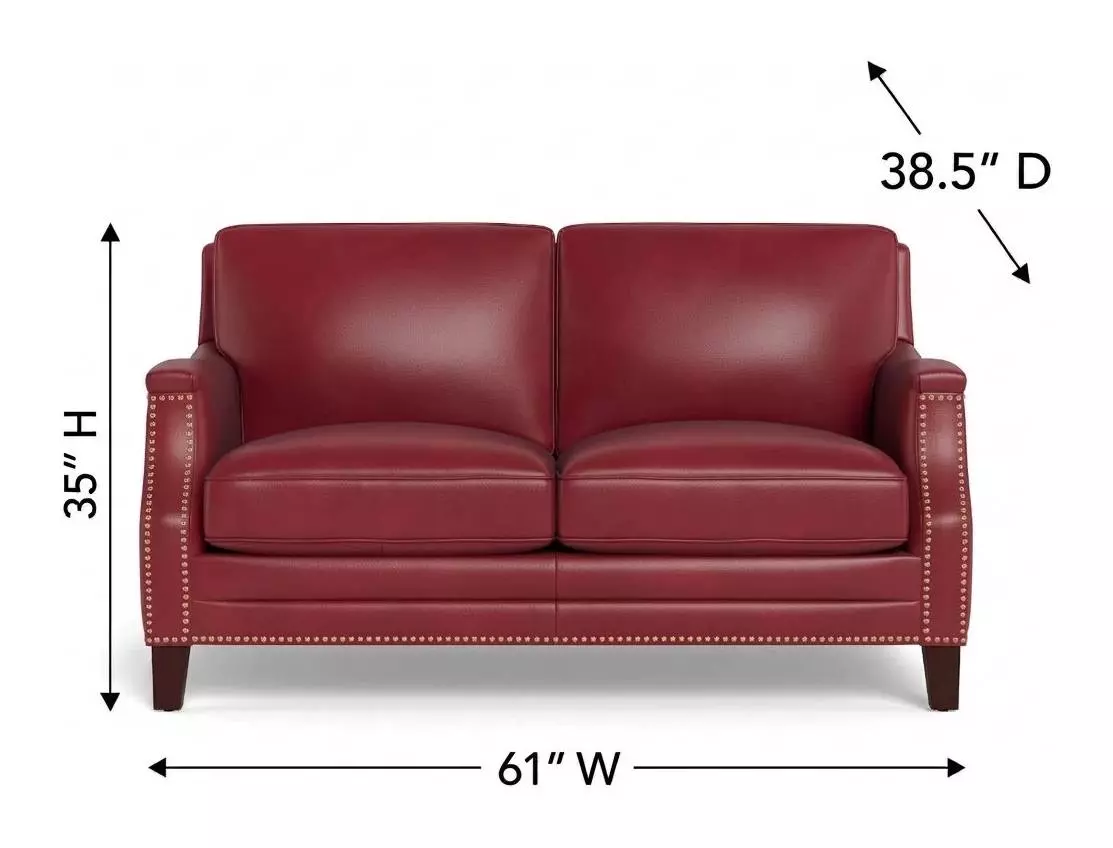 Camden Cranberry Leather 61" Loveseat with Nailhead Trim