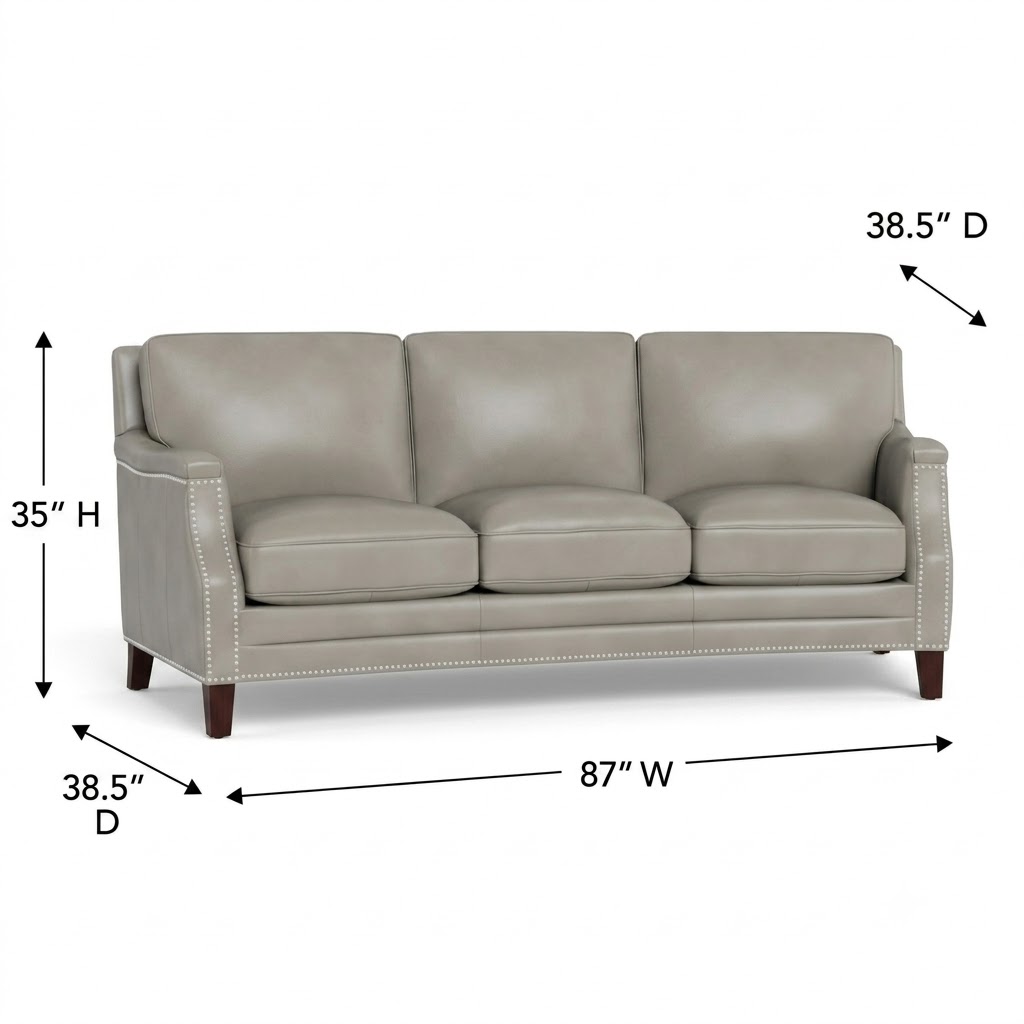 Camden Stone Leather 87" Sofa with Nailhead Trim