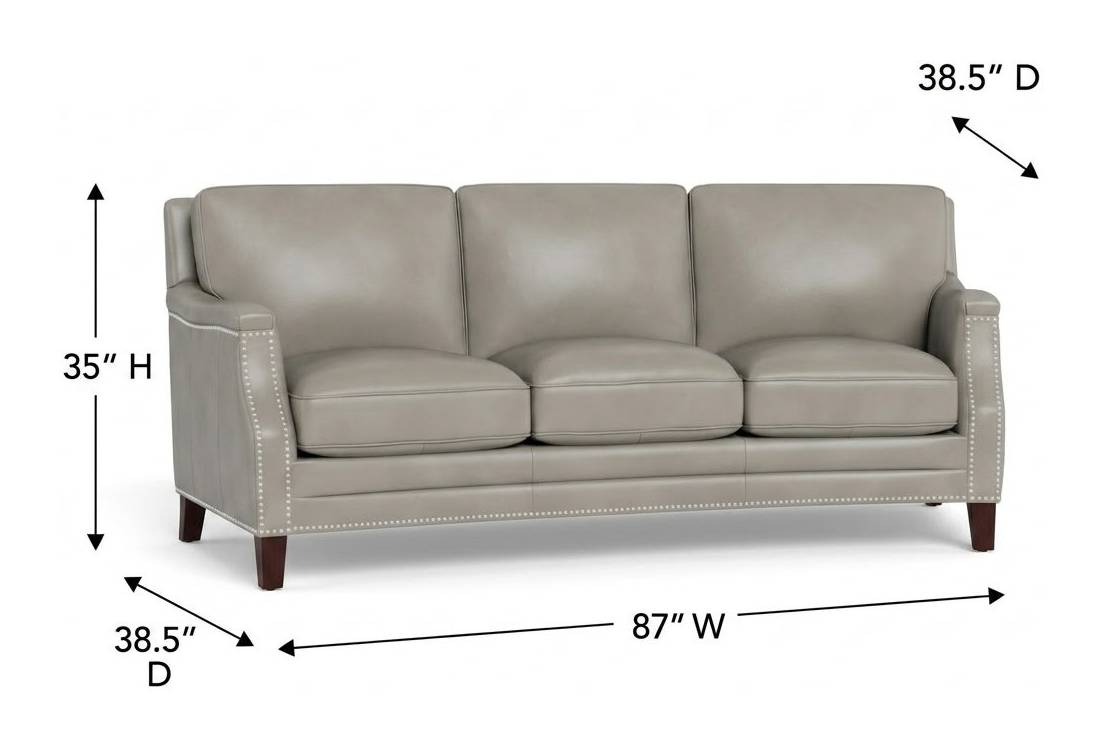 Camden Stone Leather 87" Sofa with Nailhead Trim