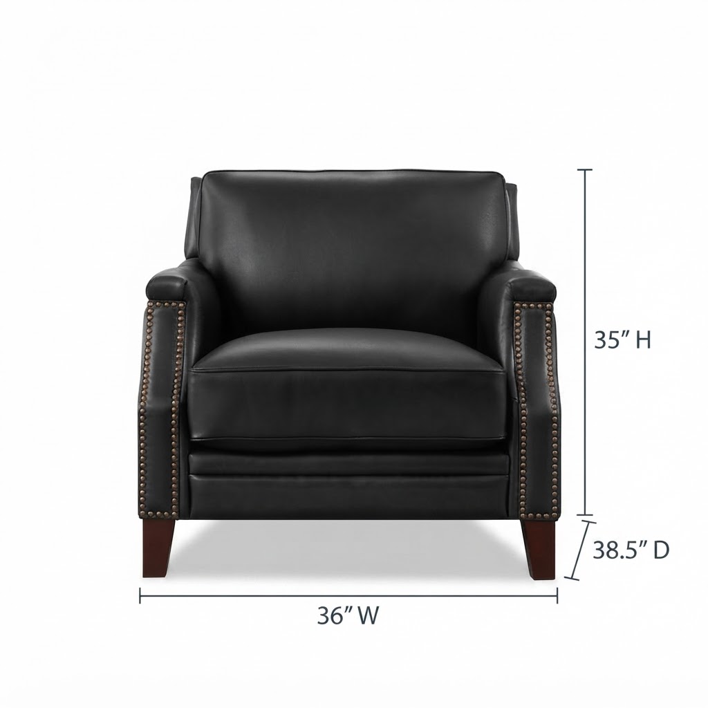 Camden Black Leather Upholstered Accent Chair with Nailhead Trim