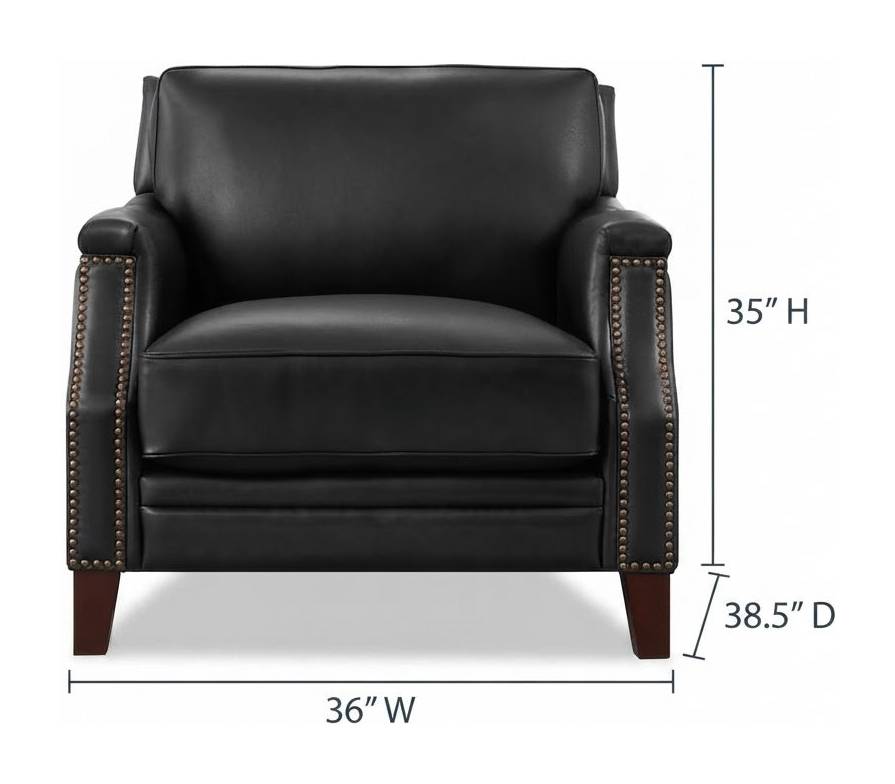 Camden Black Leather Upholstered Accent Chair with Nailhead Trim