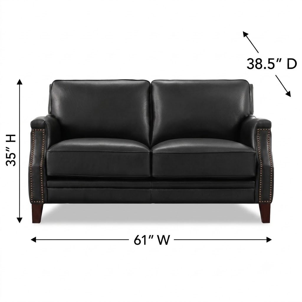 Camden Black Leather 61" Loveseat with Nailhead Trim
