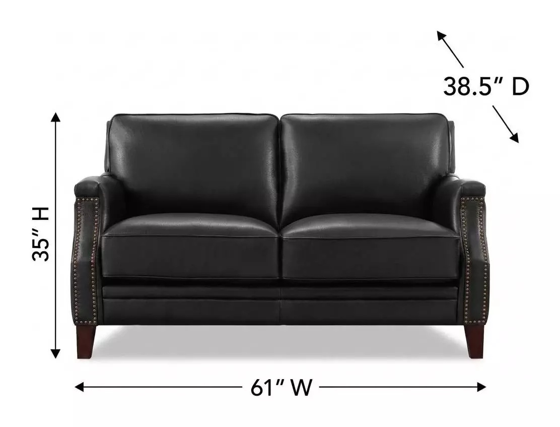 Camden Black Leather 61" Loveseat with Nailhead Trim