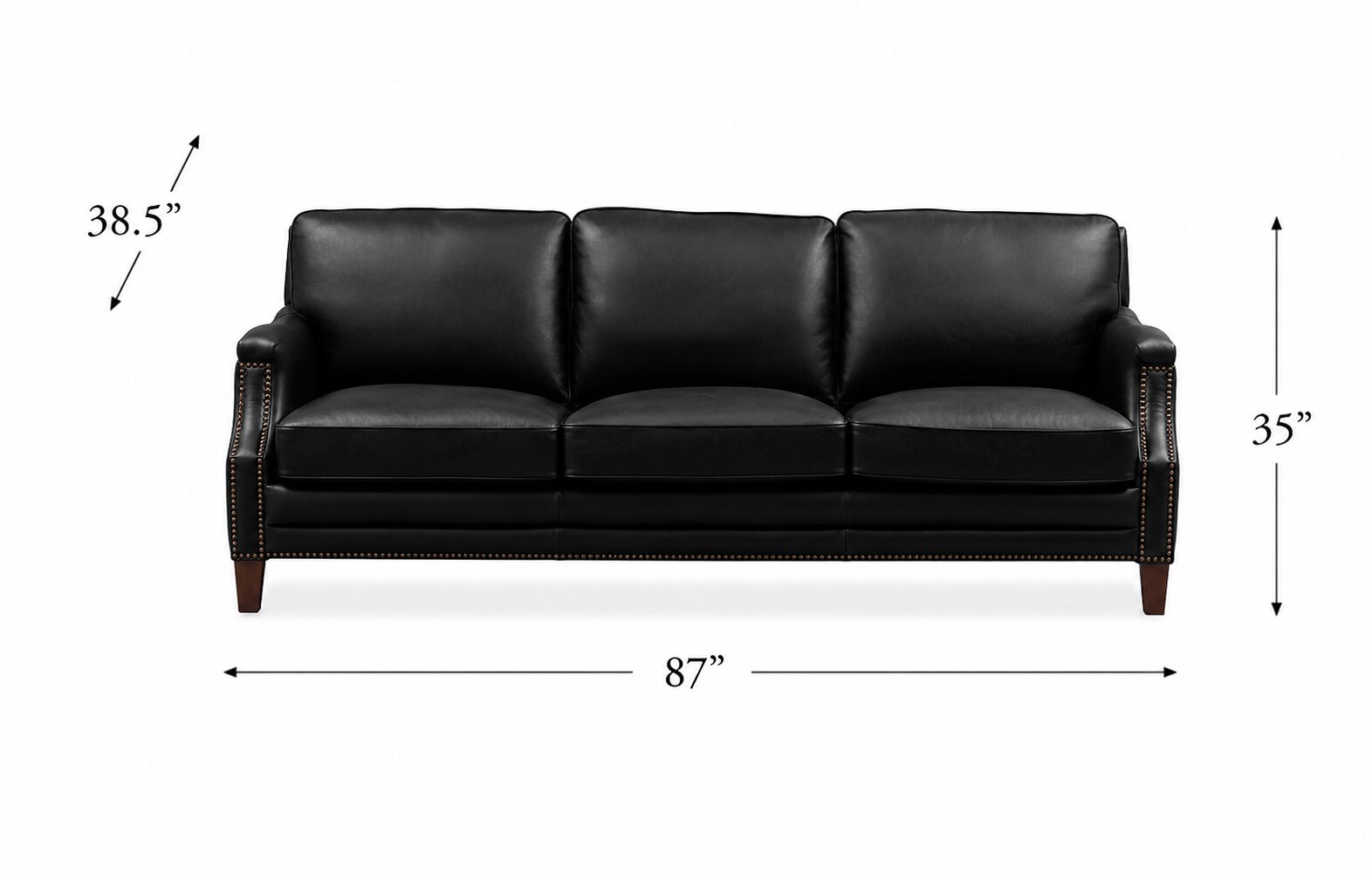 Camden Black Leather 87" Sofa with Nailhead Trim