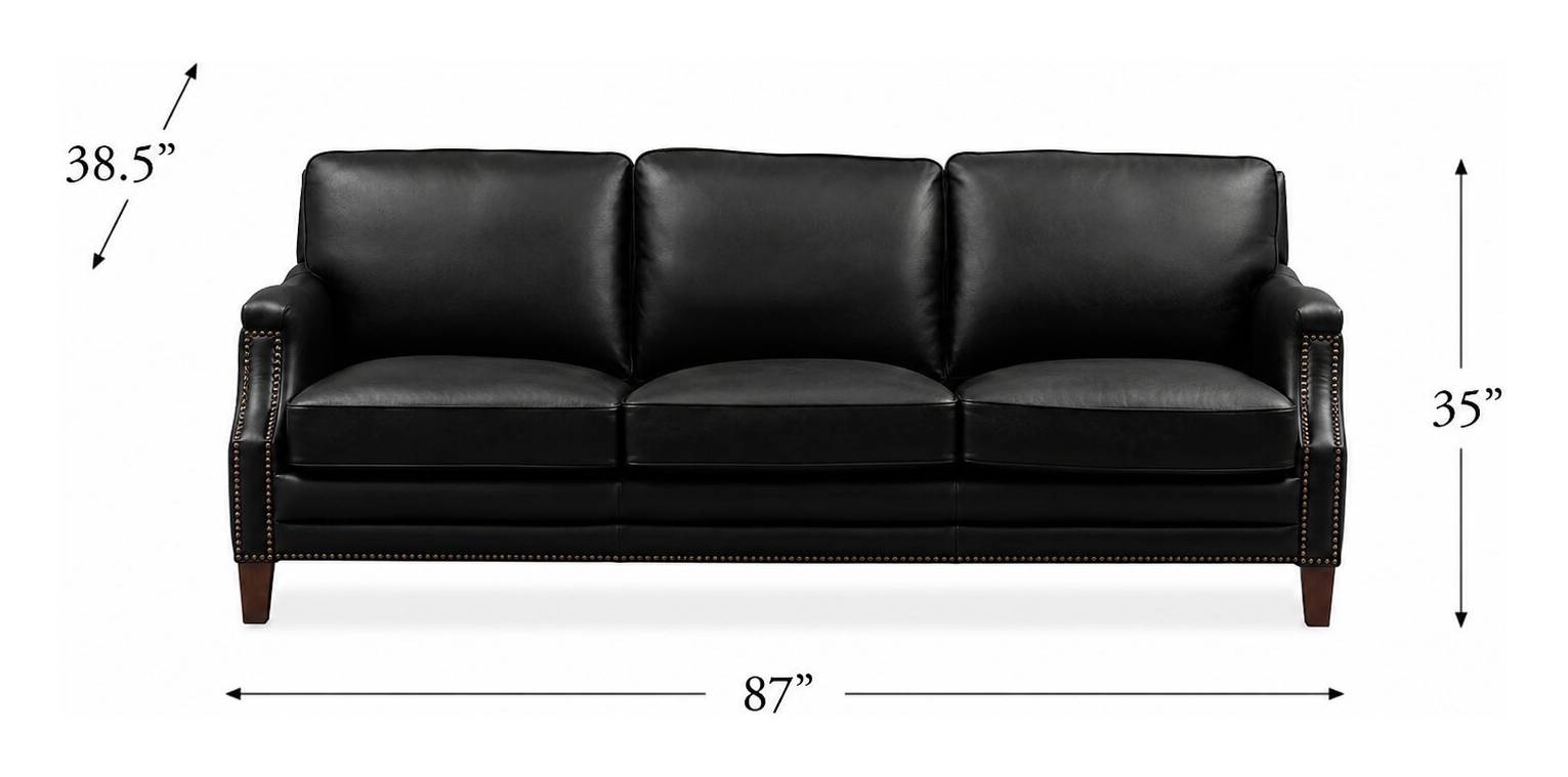 Camden Black Leather 87" Sofa with Nailhead Trim