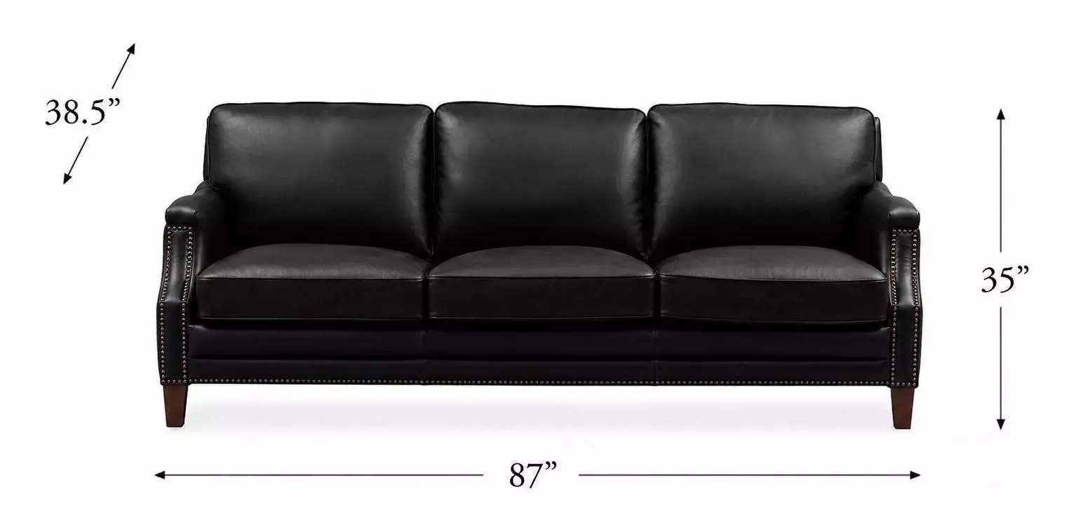 Camden Black Leather 87" Sofa with Nailhead Trim