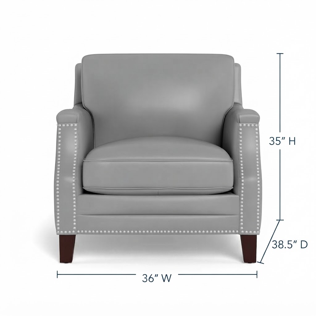 Camden Silver Leather Upholstered Accent Chair with Nailhead Trim