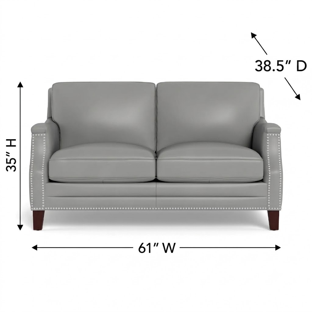 Camden Silver Leather 61" Loveseat with Nailhead Trim