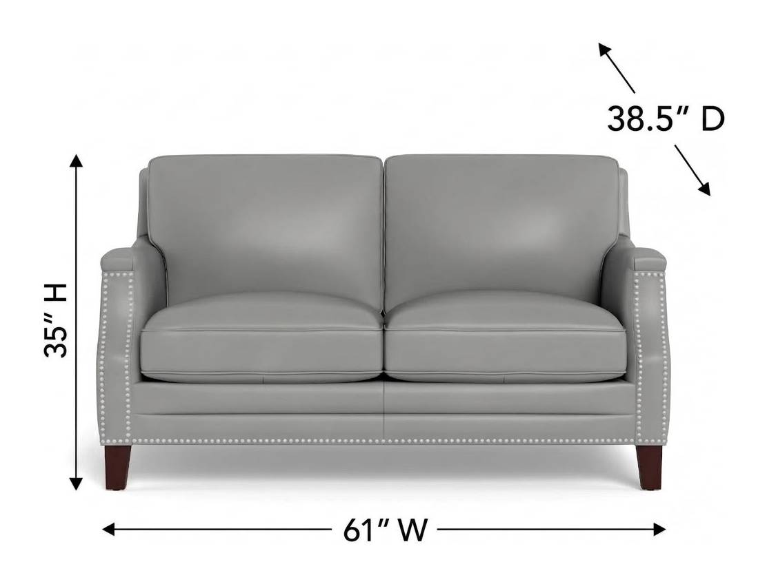 Camden Silver Leather 61" Loveseat with Nailhead Trim