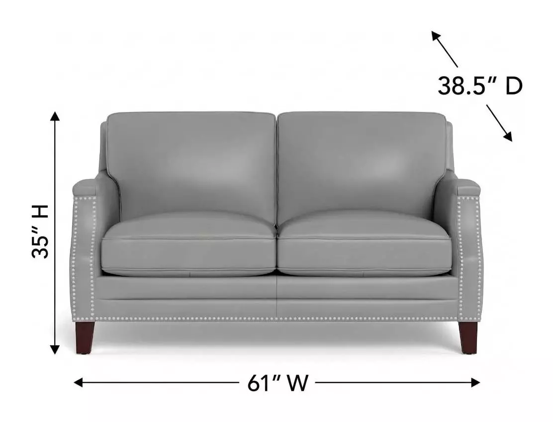 Camden Silver Leather 61" Loveseat with Nailhead Trim