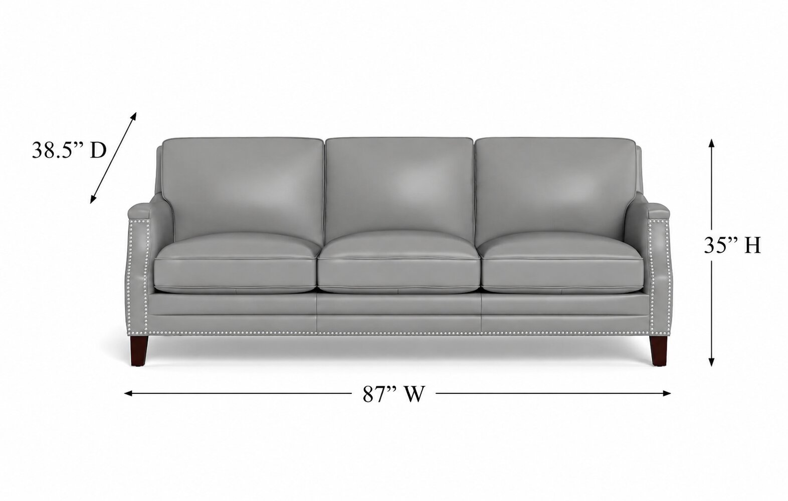 Camden Silver Leather 87" Sofa with Nailhead Trim