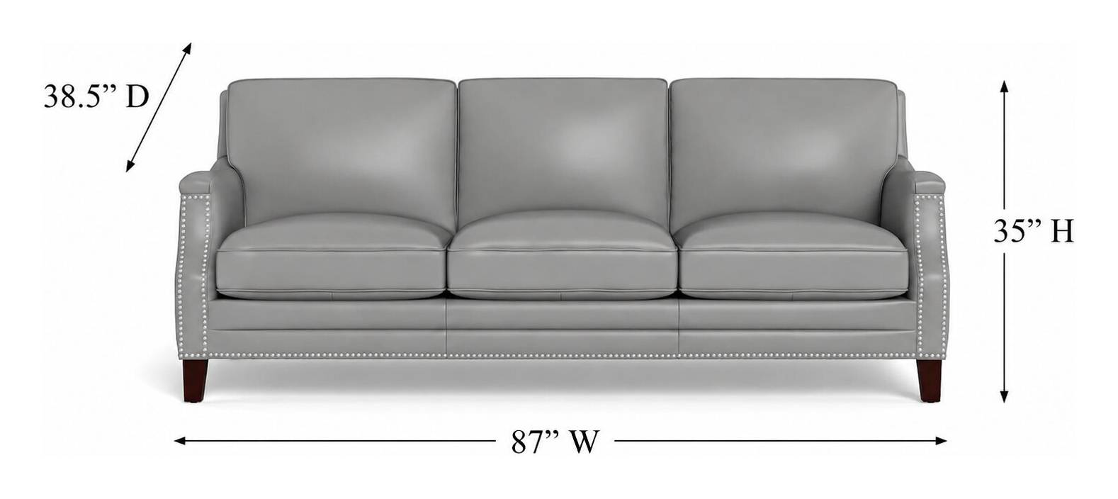 Camden Silver Leather 87" Sofa with Nailhead Trim