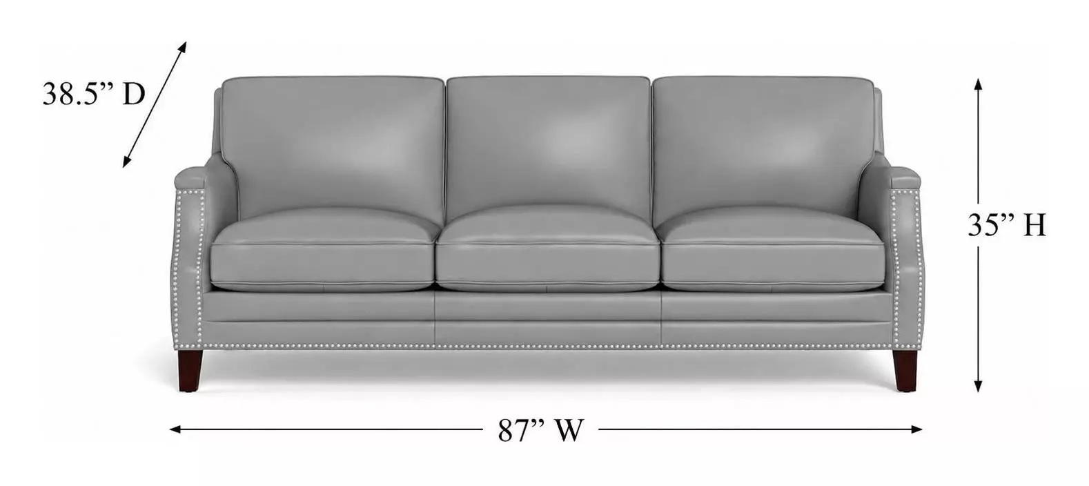 Camden Silver Leather 87" Sofa with Nailhead Trim