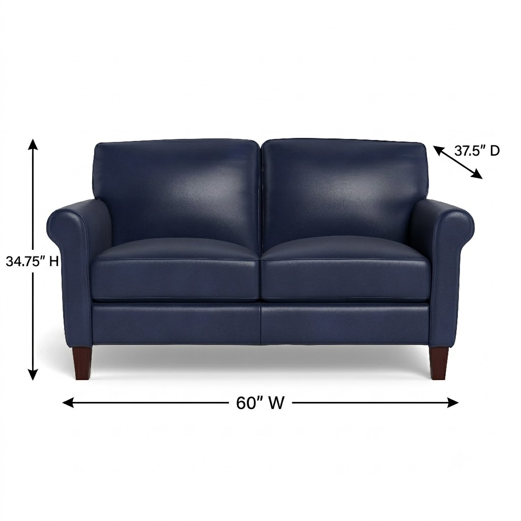 Lachlan Navy Leather 60" Loveseat