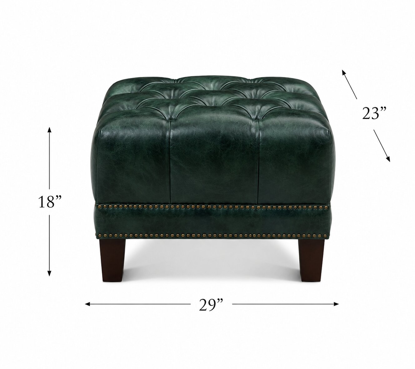 Picavel Green Leather Upholstered Rectangular Ottoman with Nailhead Trim