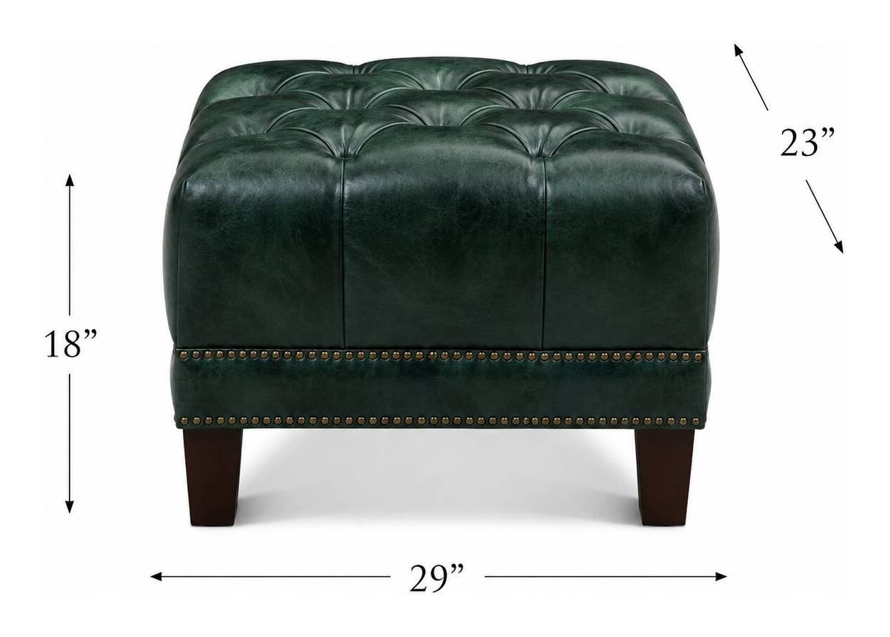 Picavel Green Leather Upholstered Rectangular Ottoman with Nailhead Trim