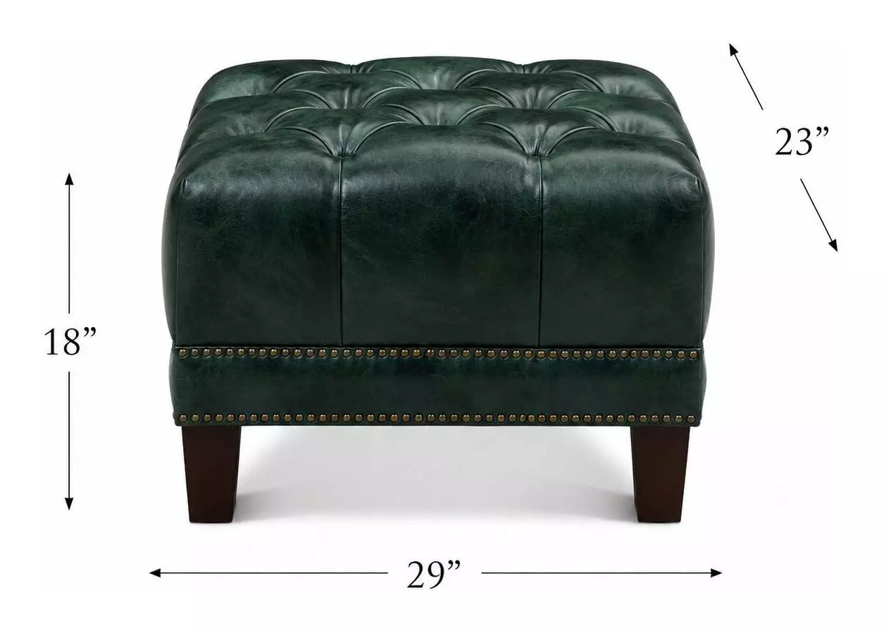 Picavel Green Leather Upholstered Rectangular Ottoman with Nailhead Trim