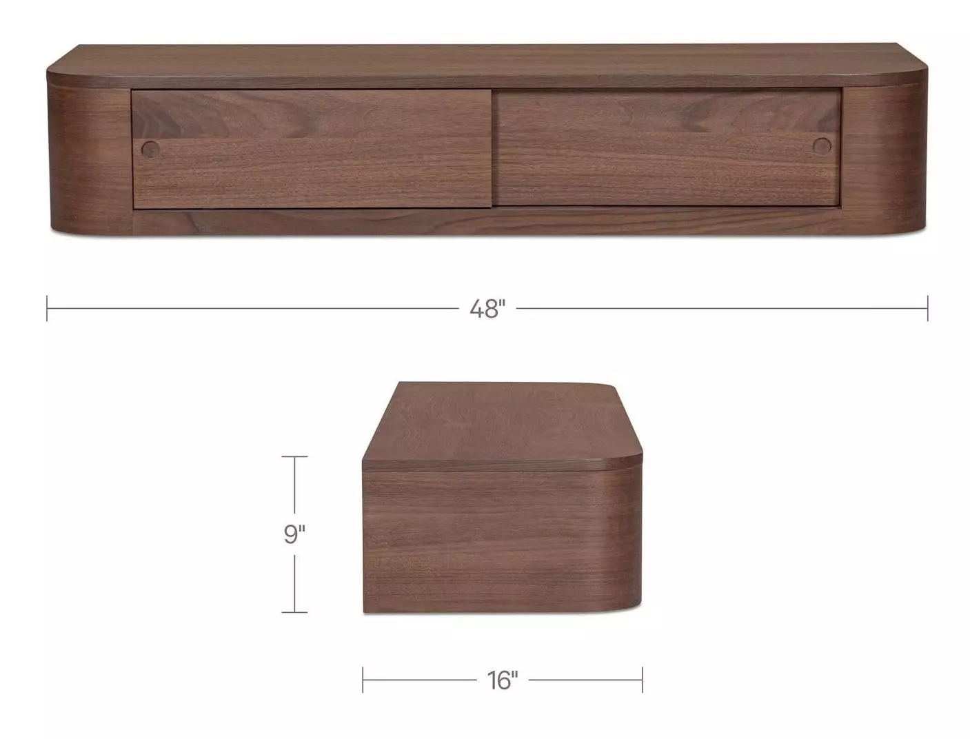 Round Off Walnut Rectangular Floating Console Table
