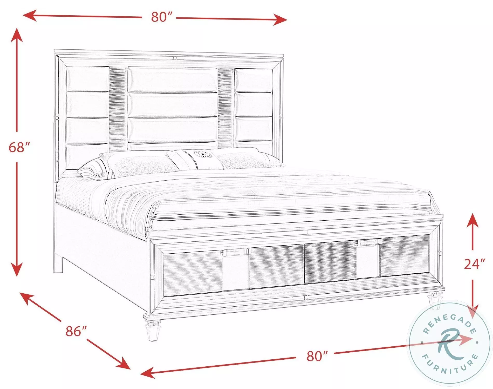Charlotte White King Upholstered Platform Bed With Storage Footboard