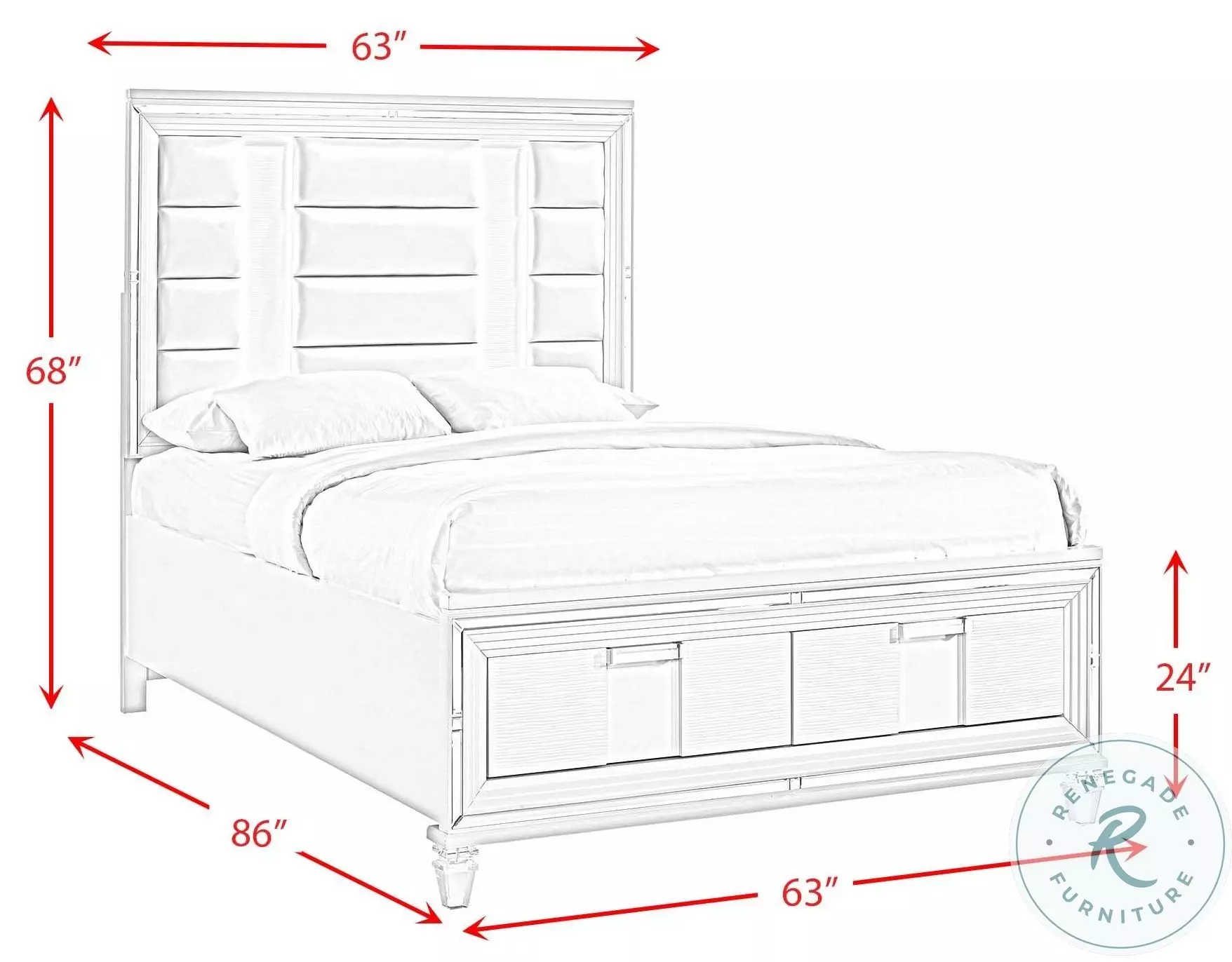 Charlotte White Queen Upholstered Platform Bed With Storage Footboard