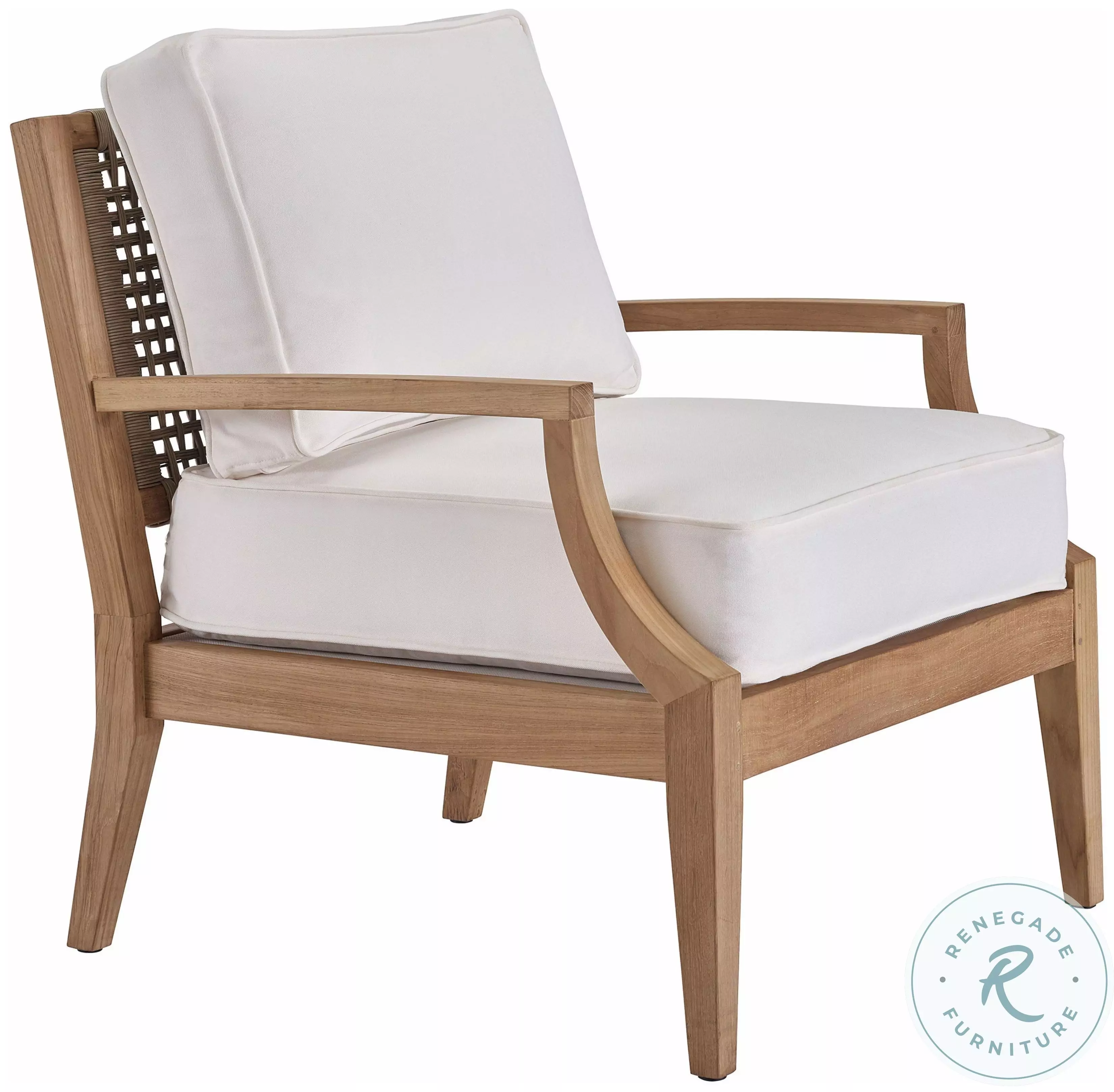 Wooden Outdoor Lounge Chair In Beige - Acacia Wood Frame With Woven Seat, Midcentury Style For Patio Or Pool