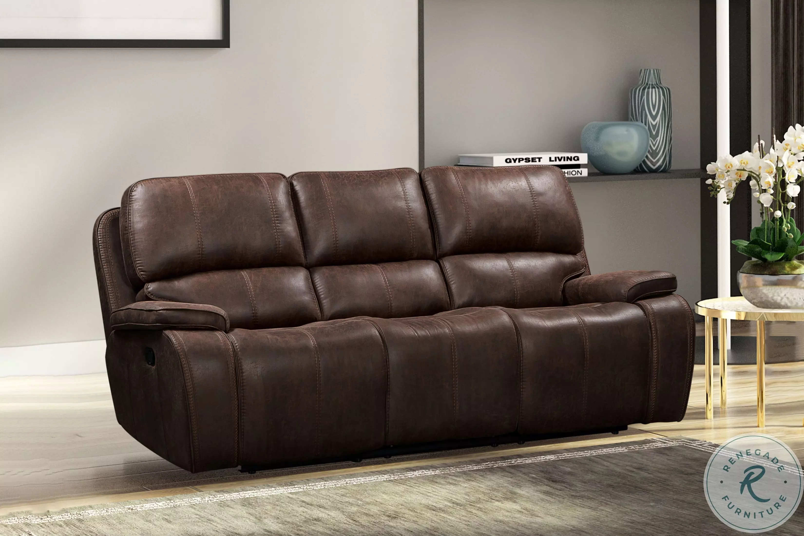 Brookings Console Loveseat W/ Dual Recliners-Brown