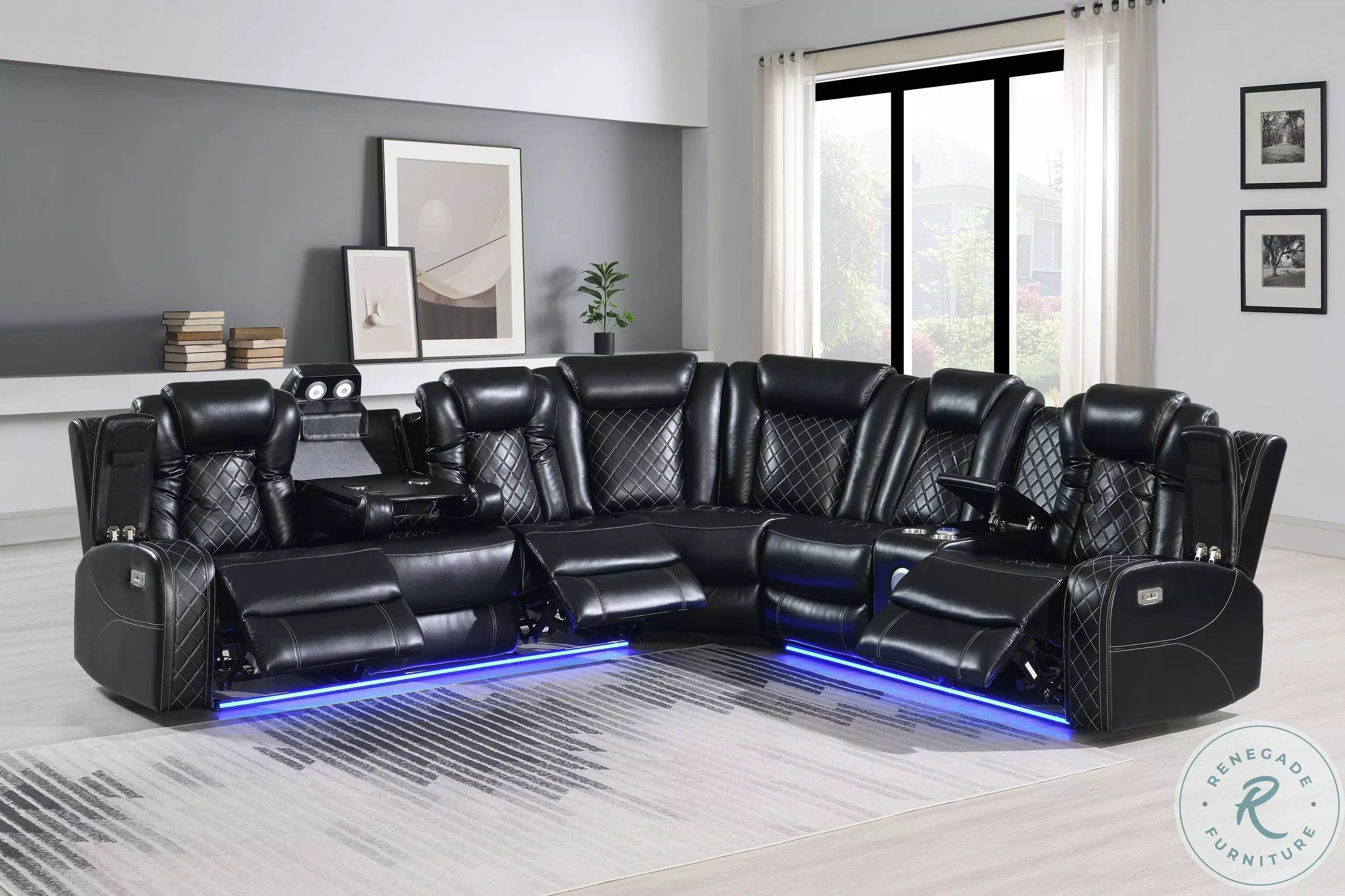 Orion II Black Power Reclining Sectional from New Classic