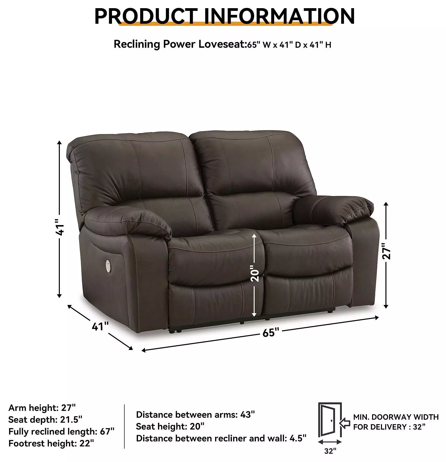 Leesworth Dark Brown 65" Power Reclining Loveseat