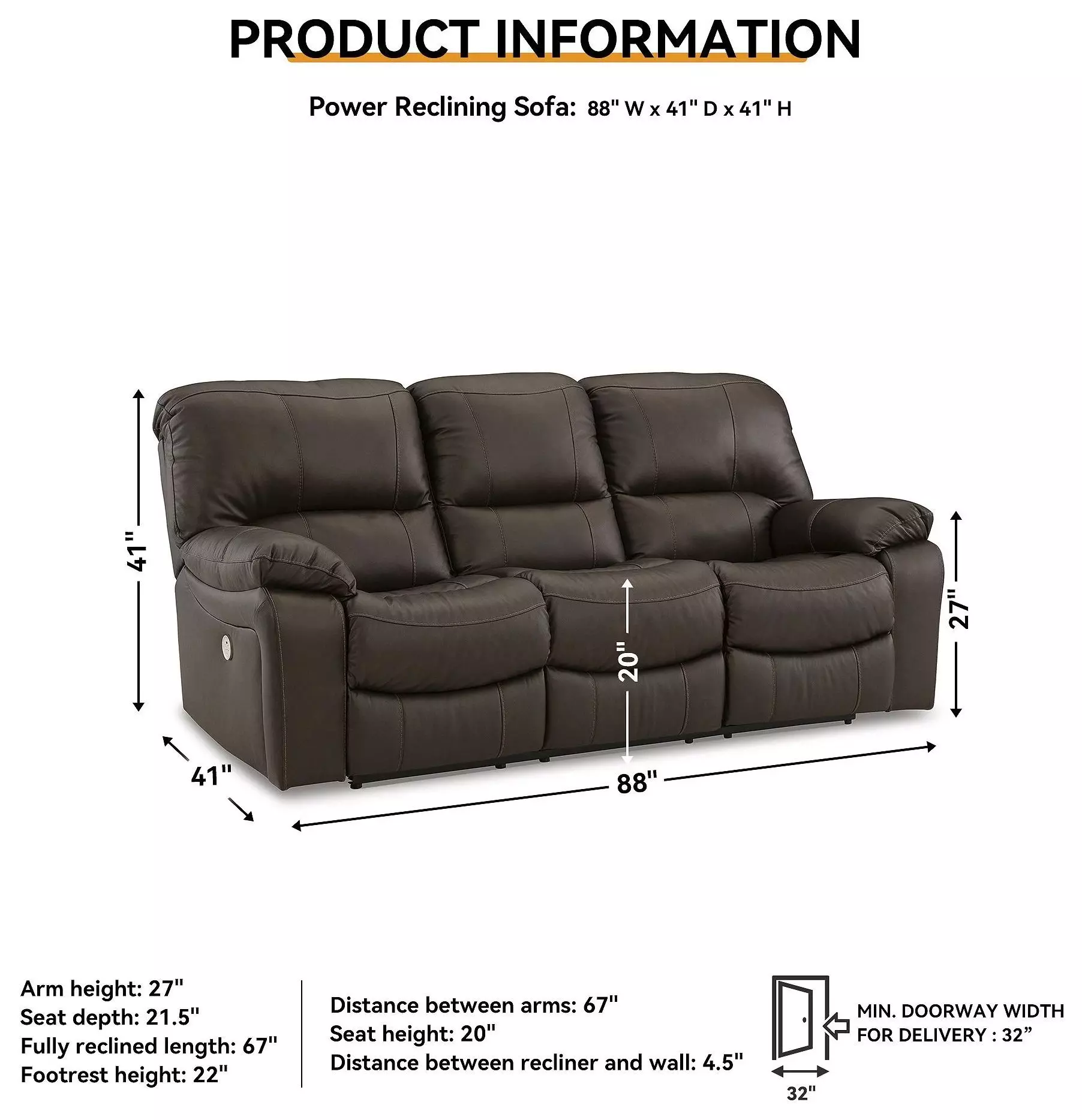 Leesworth Dark Brown 88" Power Reclining Sofa