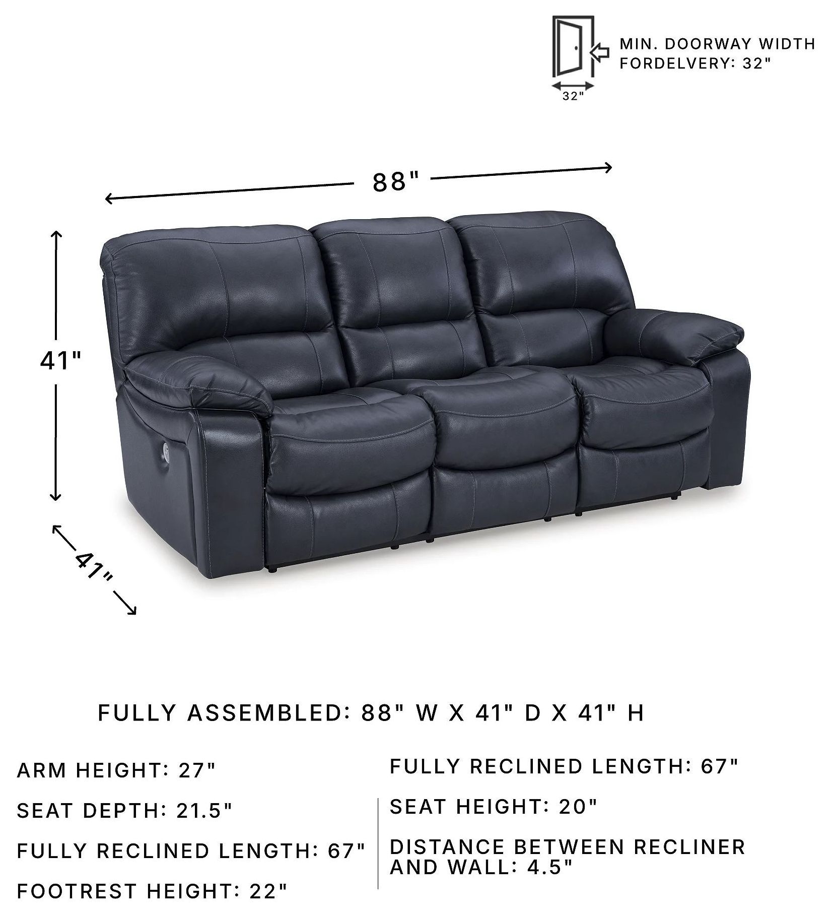 Leesworth Ocean 88" Power Reclining Sofa
