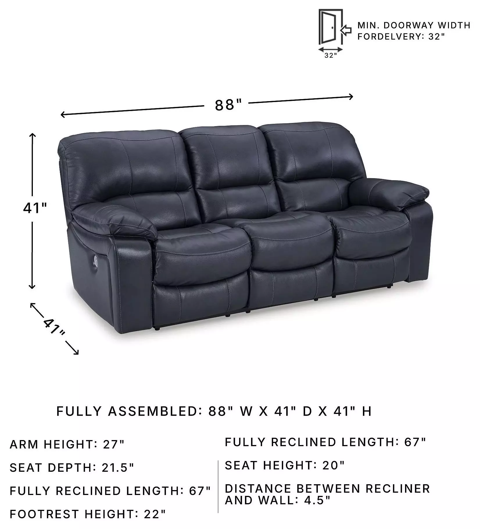 Leesworth Ocean 88" Power Reclining Sofa
