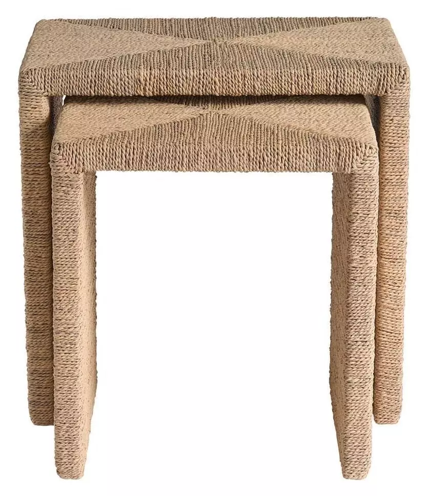 Riona Coastal Beach Natural Woven Abaca Rectangular Nesting Side Tables