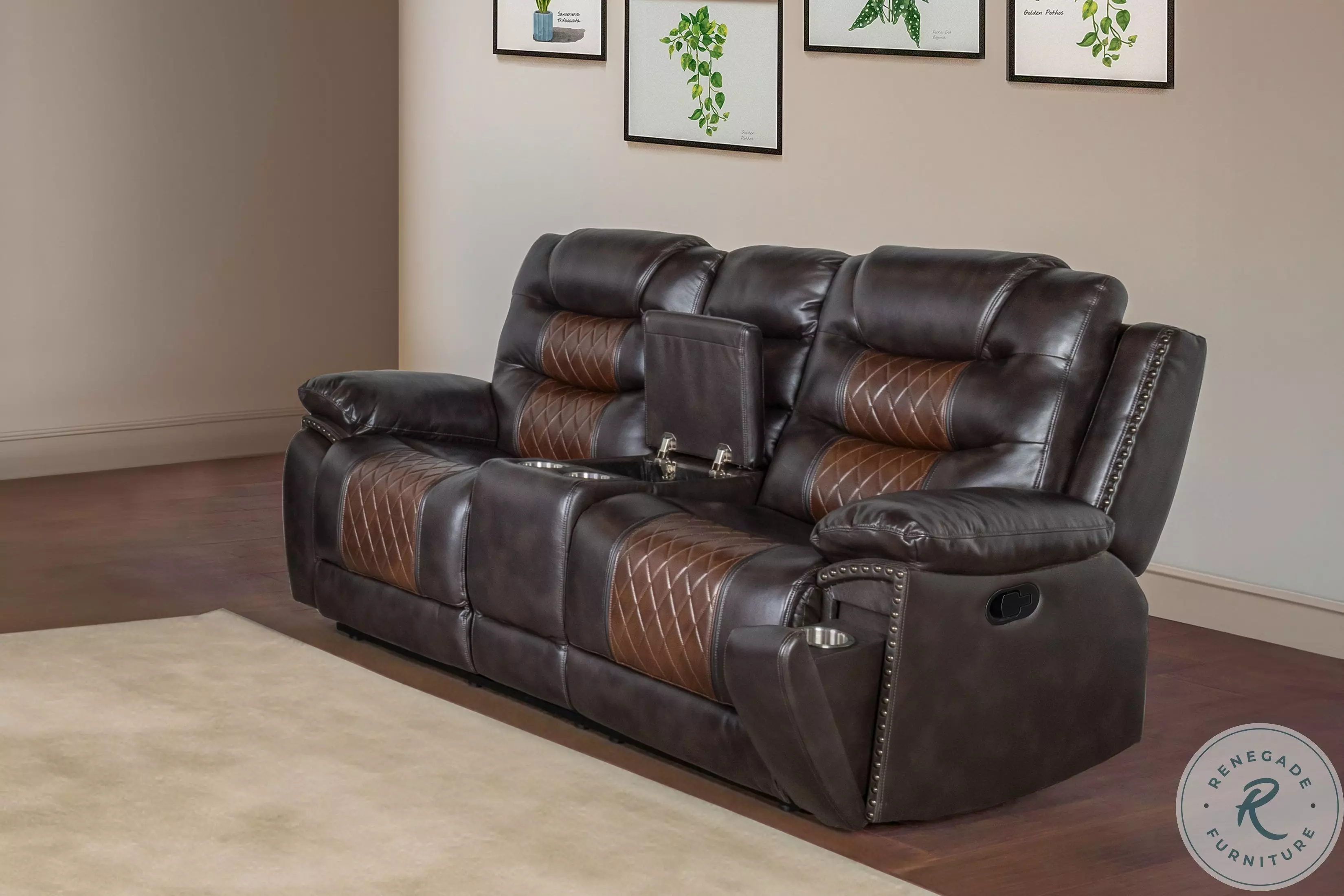 NICENESS 24AW LOWE.H.H – PETIT BROWN Nikko Brown Dual Reclining Console Loveseat From Home