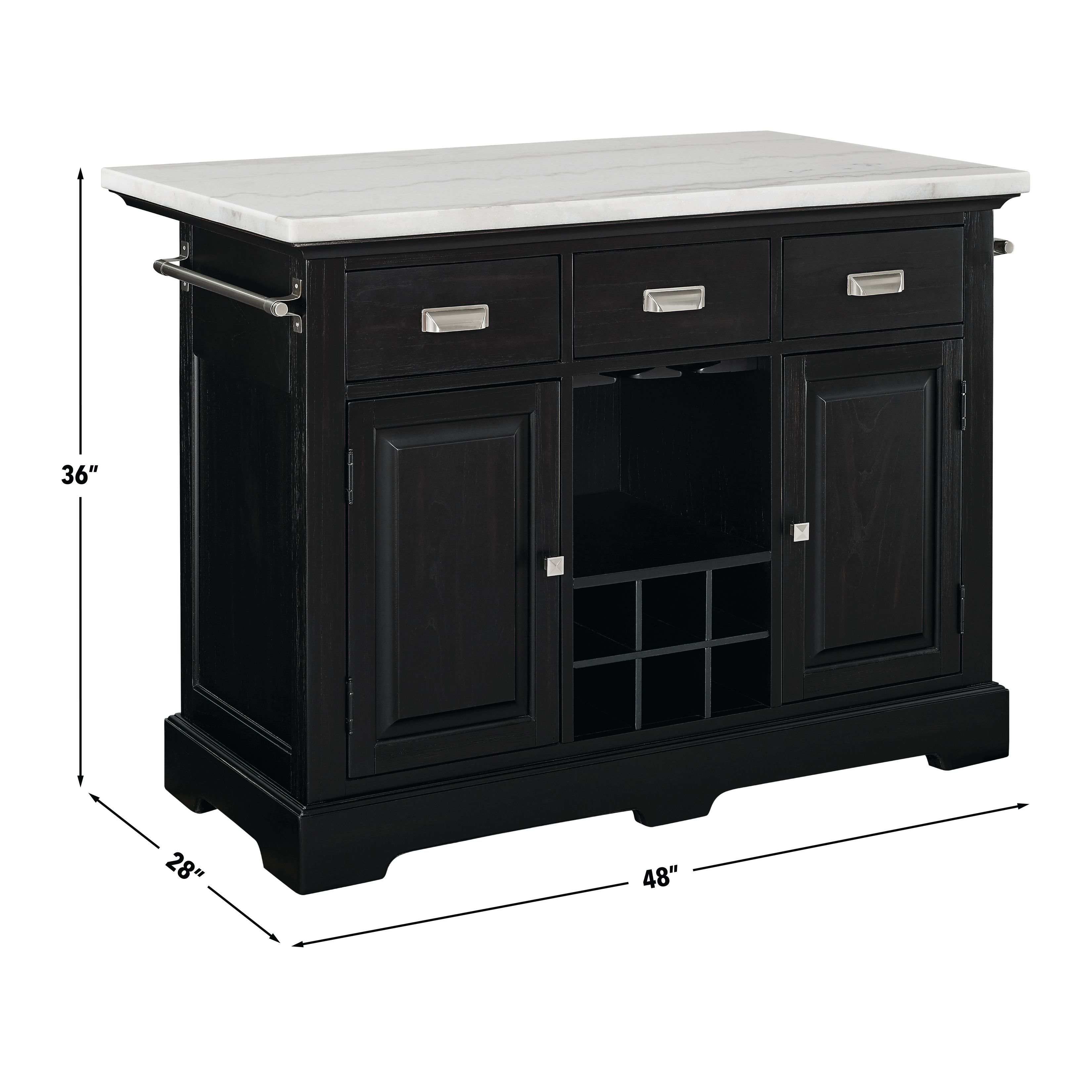 Aspen Black 48" Rectangular Kitchen Island Set of 3