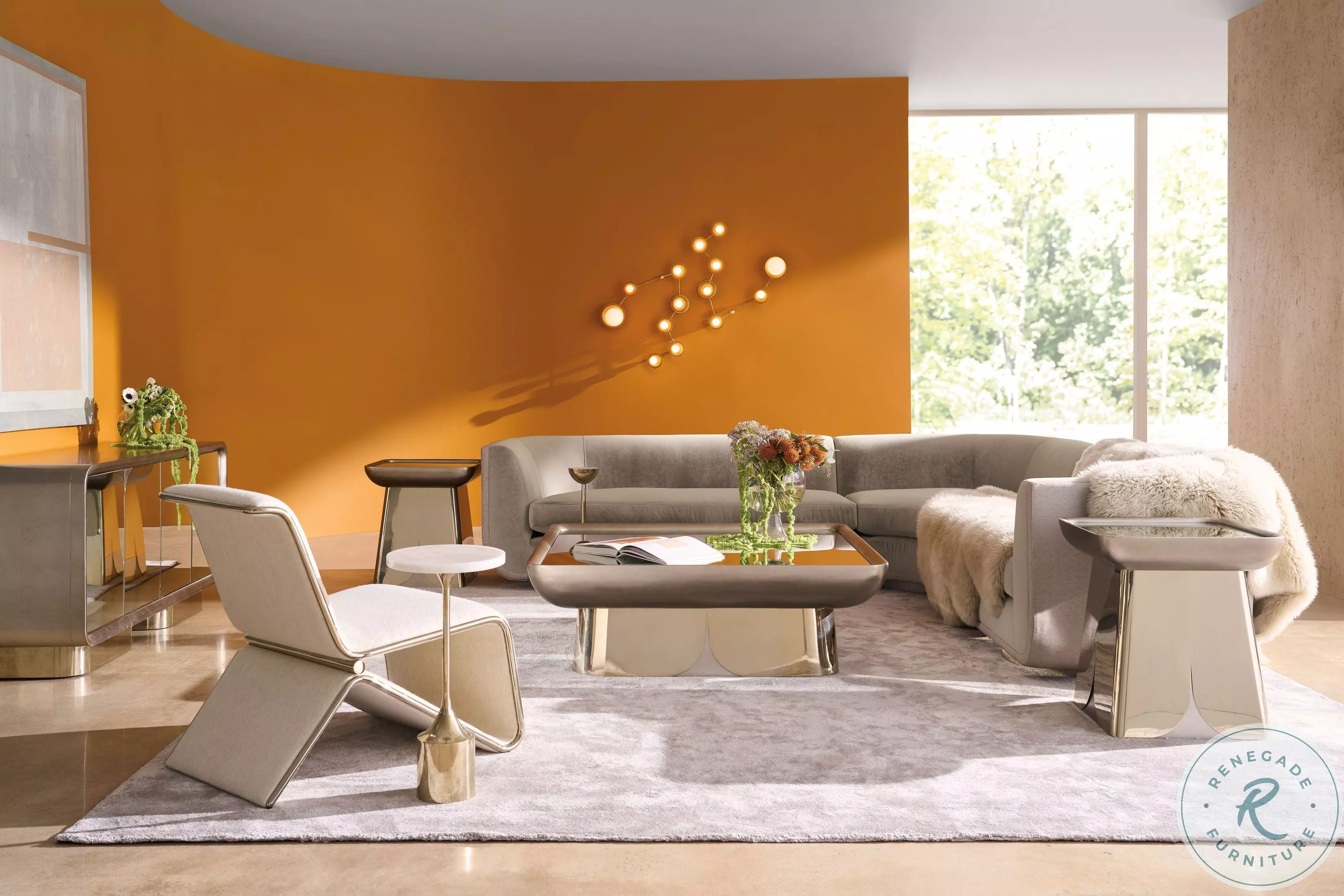 Zenith Charcoal Leaf And Whisper Of Gold Cocktail Table From