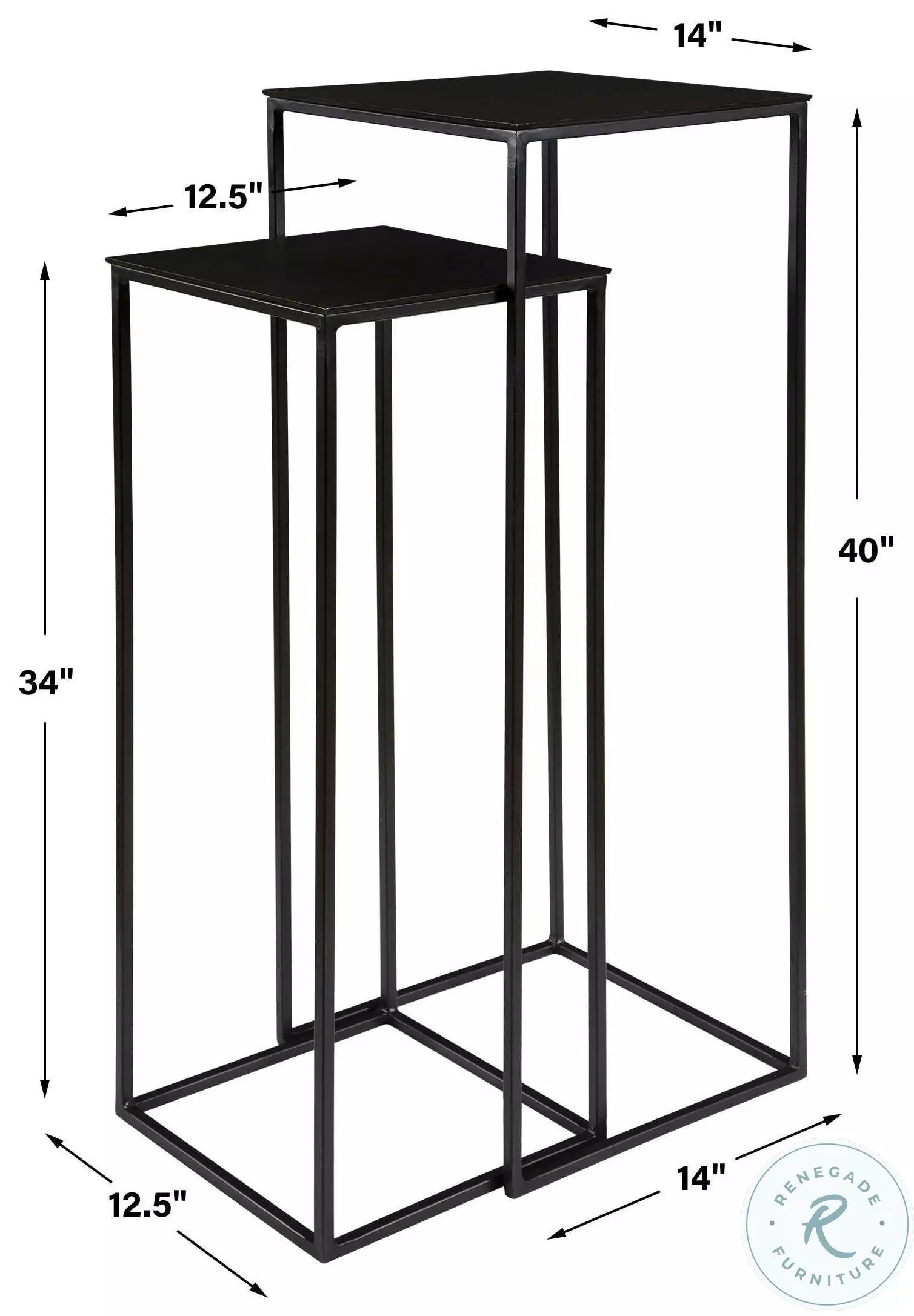 Valentin Aged Black and Antique Bronze Side Table Set of 2
