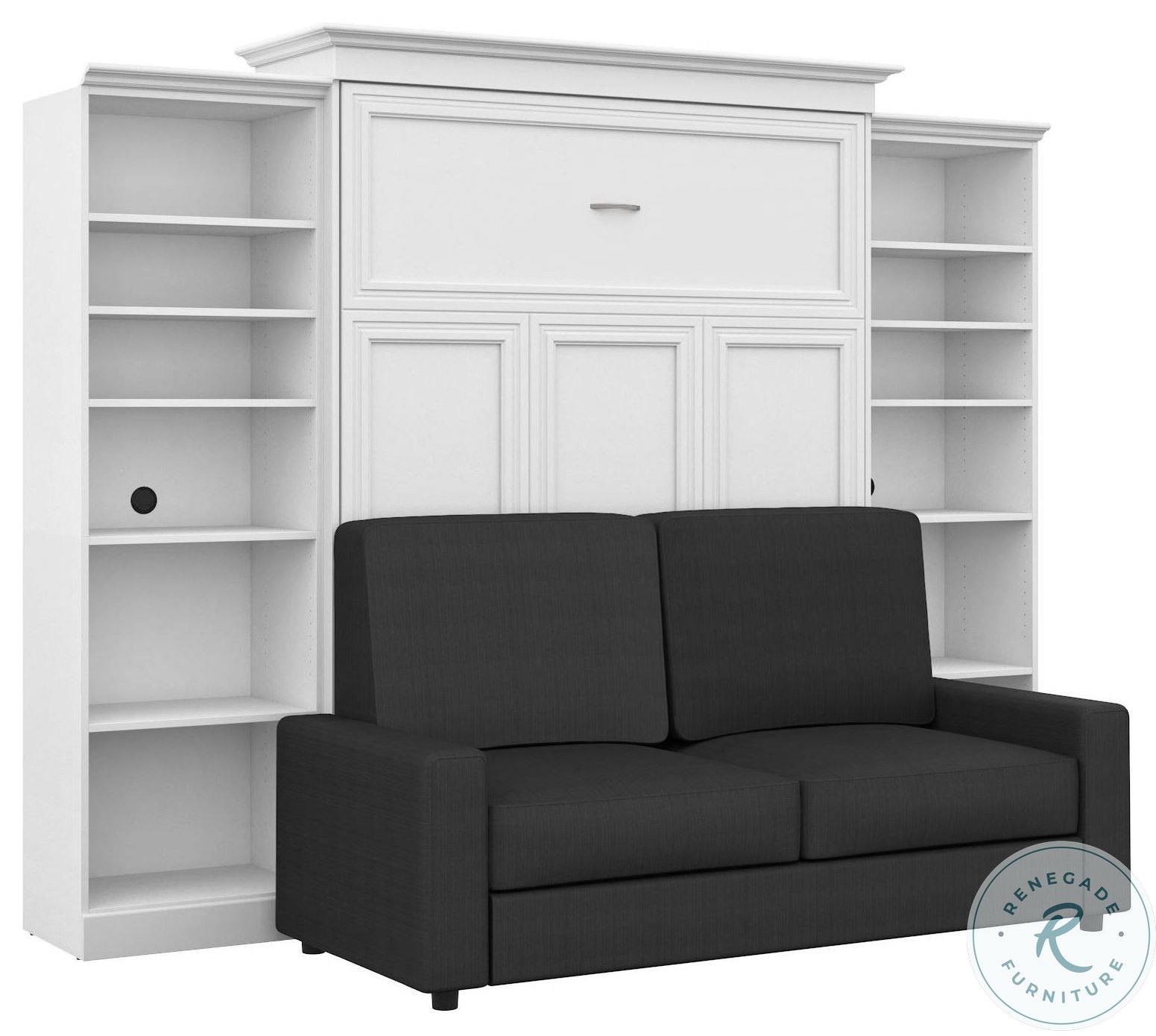 Versatile White 115" Queen Sofa Murphy Bed With Two Storage Units from