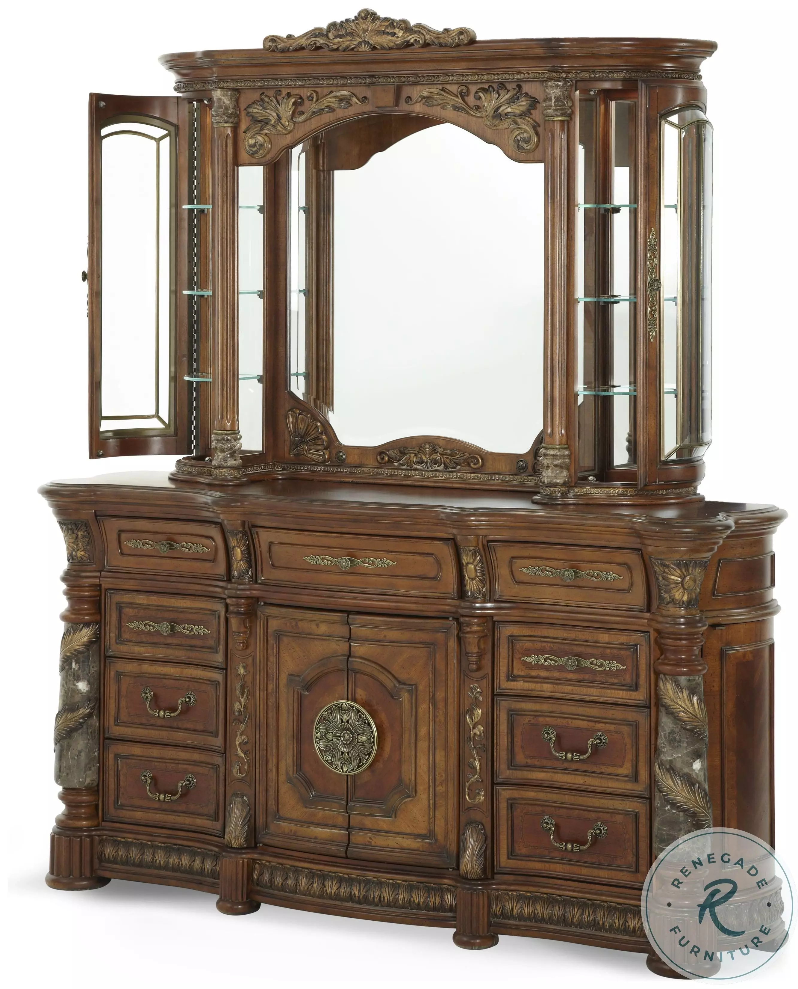 Villa Valencia Classic Chestnut Dresser with Mirror From Home