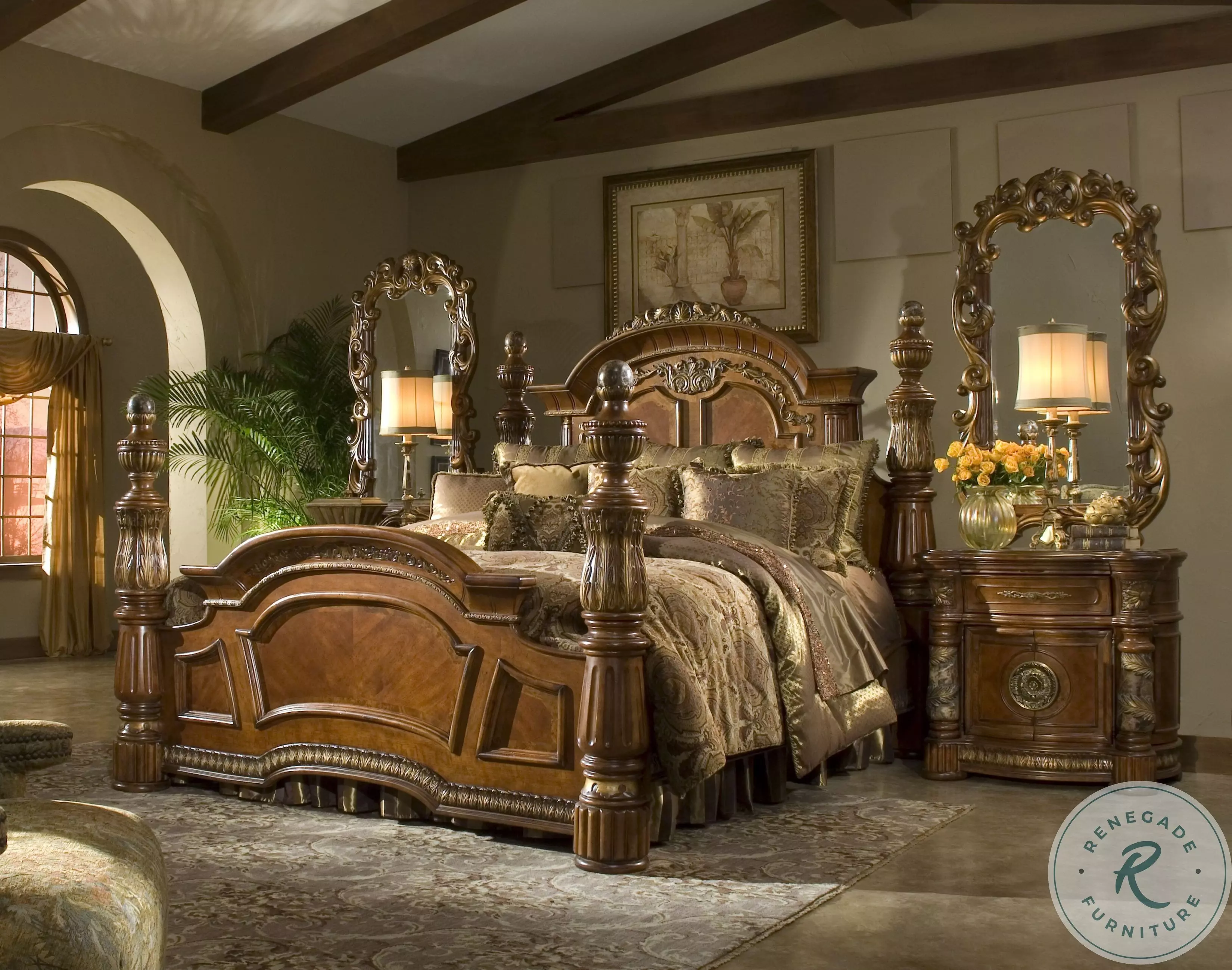 Villa Valencia Classic Chestnut Grande Marble Low Poster Bedroom