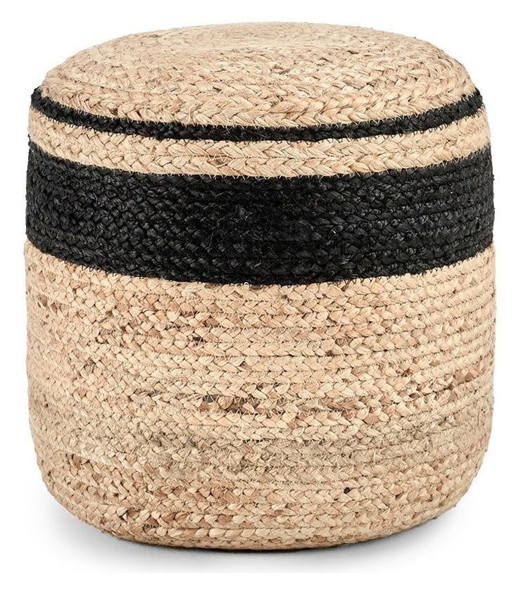 Poufs Faro Jute Natural and Black Square Accent Pouf From Classic Home ...