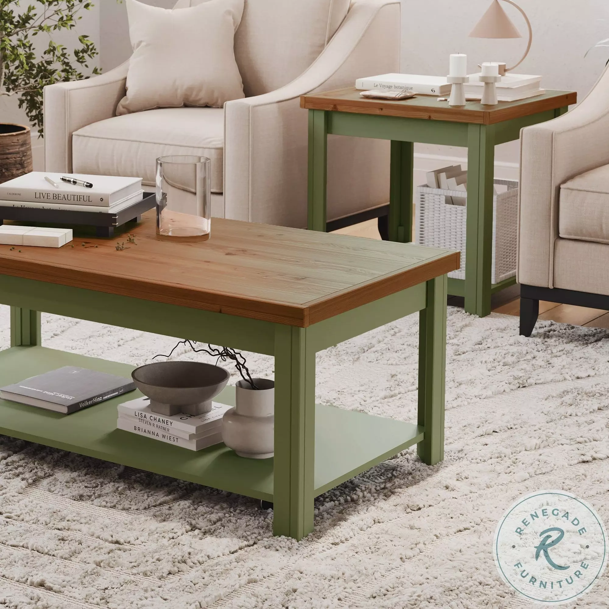 Vineyard Sage Green And Fruitwood Side Table From Legends