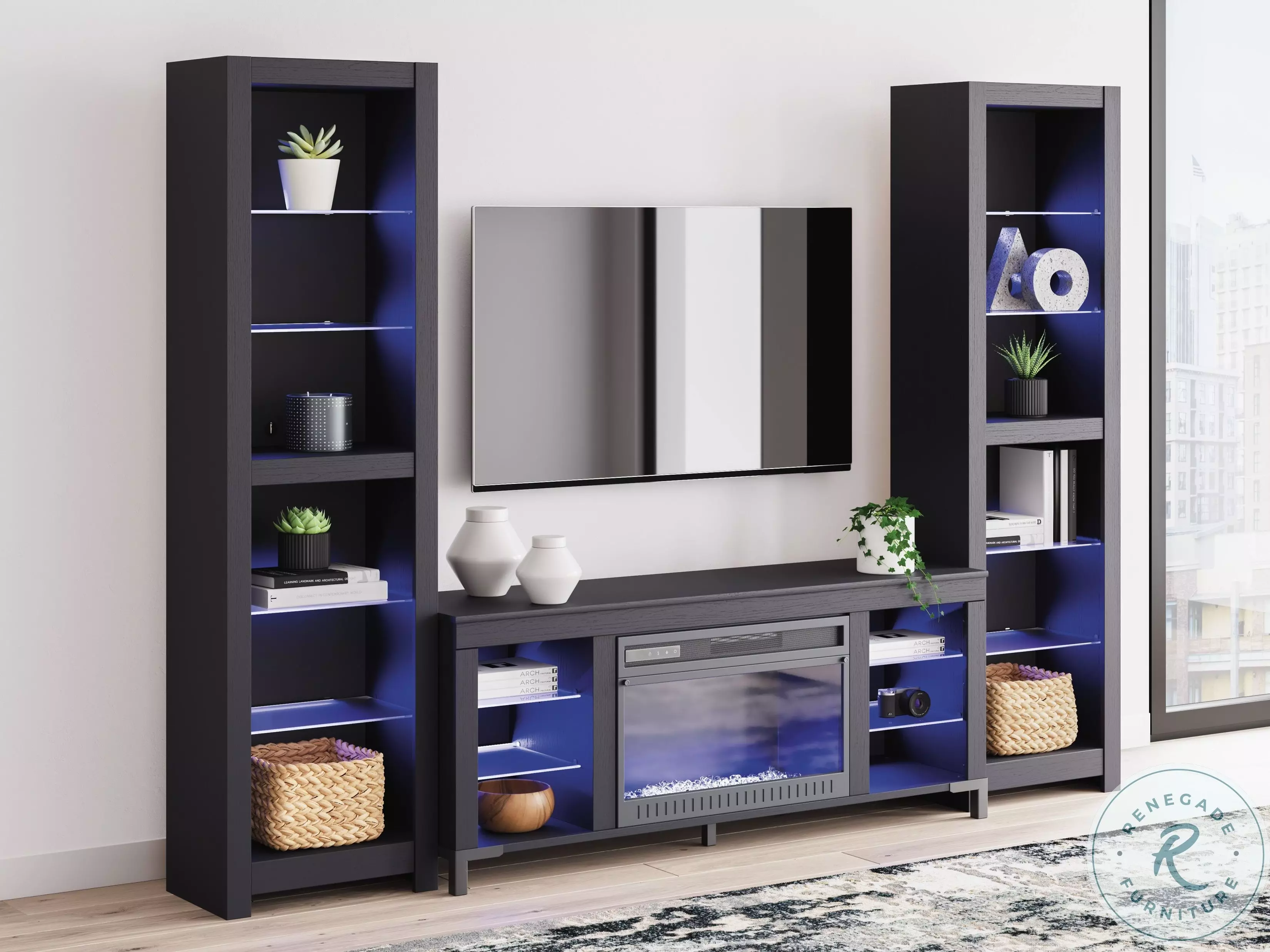 Cayberry Black 3 Piece Entertainment Center with Electric