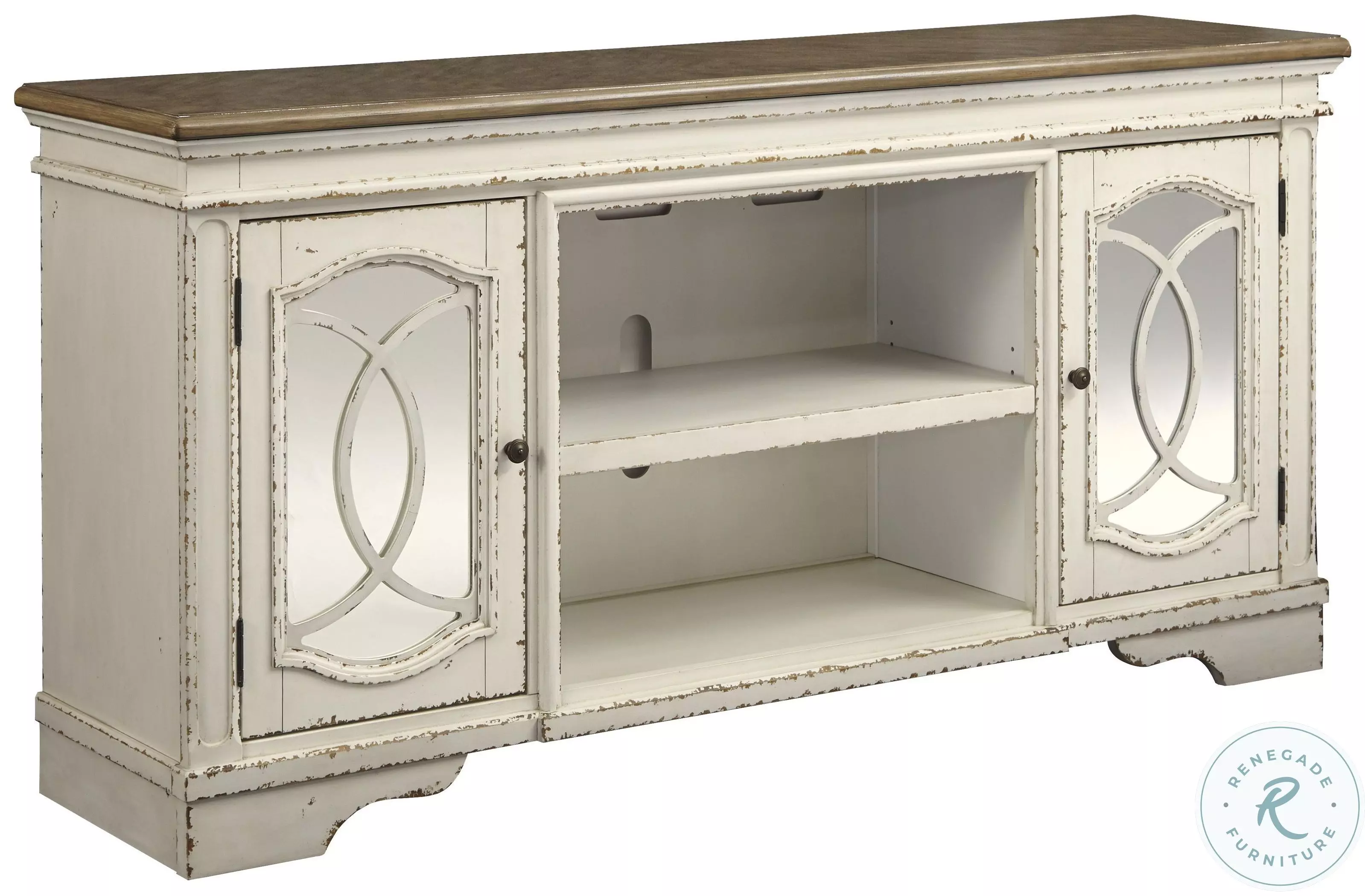 Realyn Chipped White XL TV Stand from Ashley | Coleman Furniture