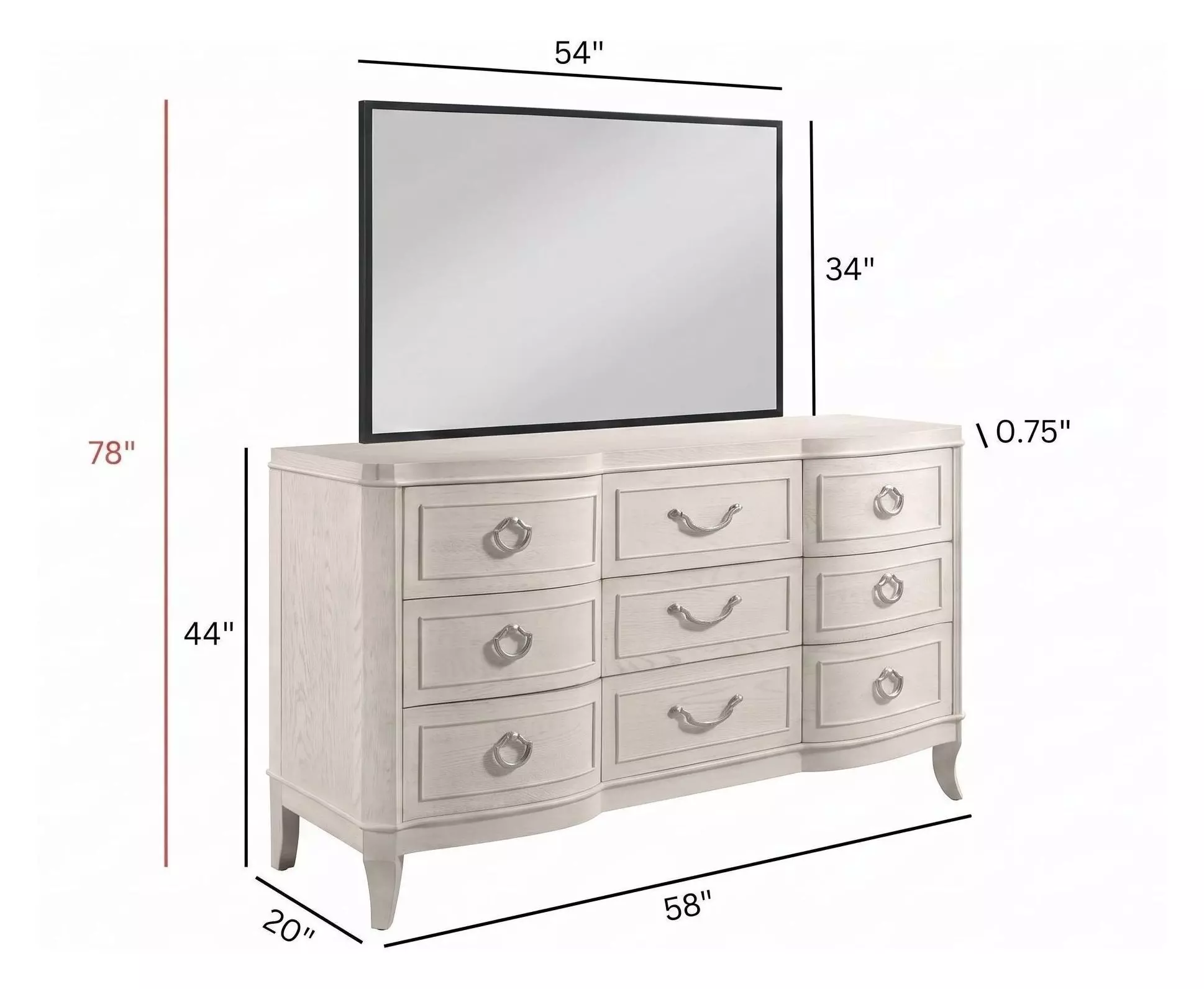 Harmony Eggshell and Black 12 Drawer Emelie Dresser with Rectangular Schafer Mirror