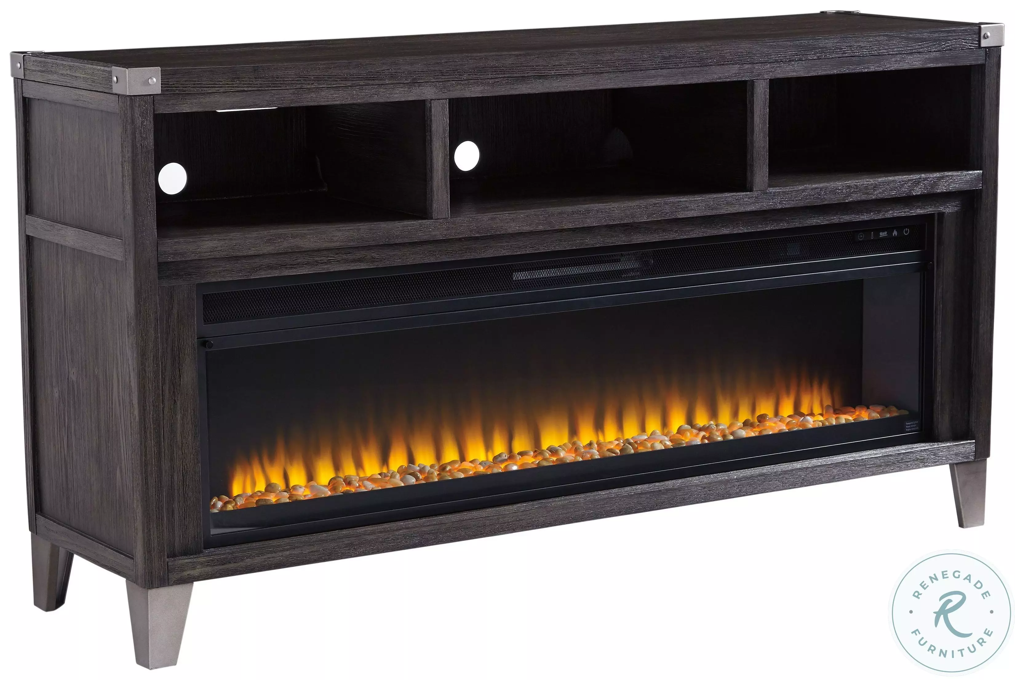 Todoe Gray Large TV Stand with Wide Fireplace Insert from Ashley