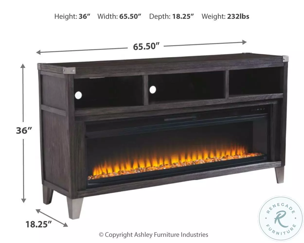 ★ジモティ割あり★  TV台 茶 H31×D42.5×W180 クリーニング済み MT4107 Ashley Tamonie XL TV Stand with Infrared Fireplace Insert W830-68