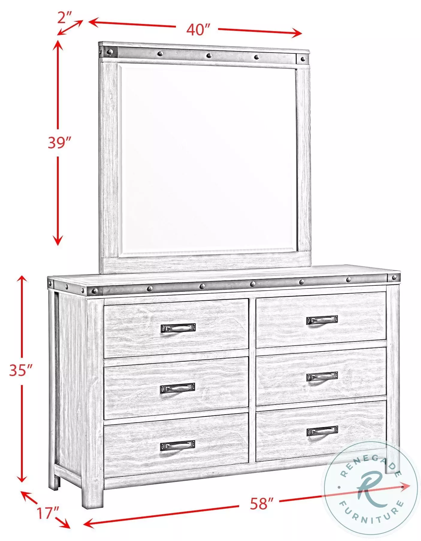 Montauk Grey 6 Drawer Youth Dresser And Mirror