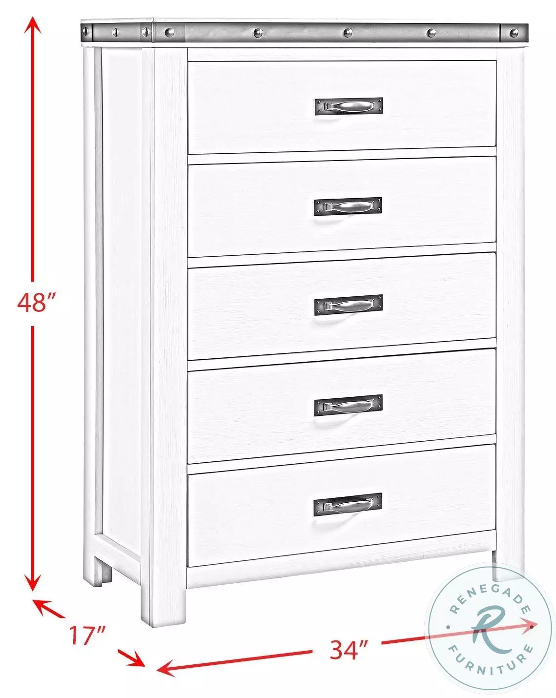 Montauk Modern White 5 Drawer Youth Chest