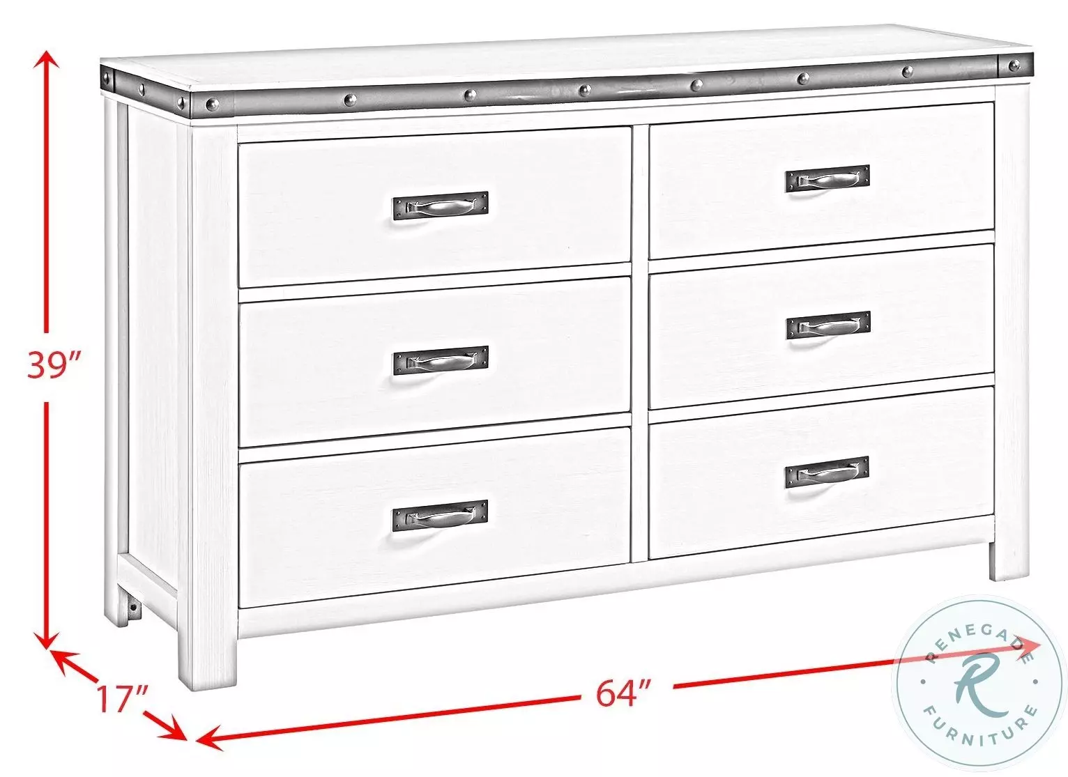 Montauk Modern White 6 Drawer Youth Dresser