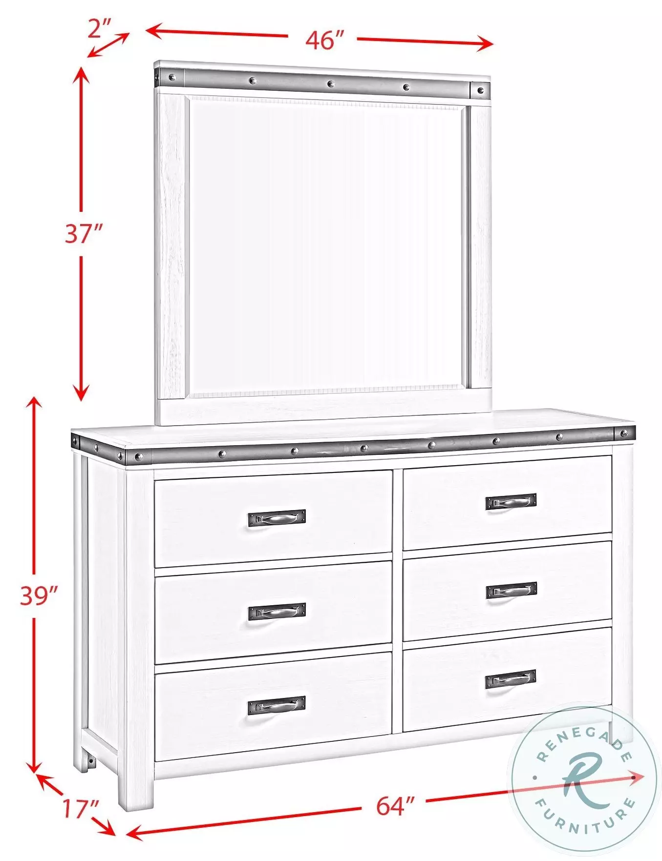 Montauk Modern White 6 Drawer Youth Dresser And Mirror